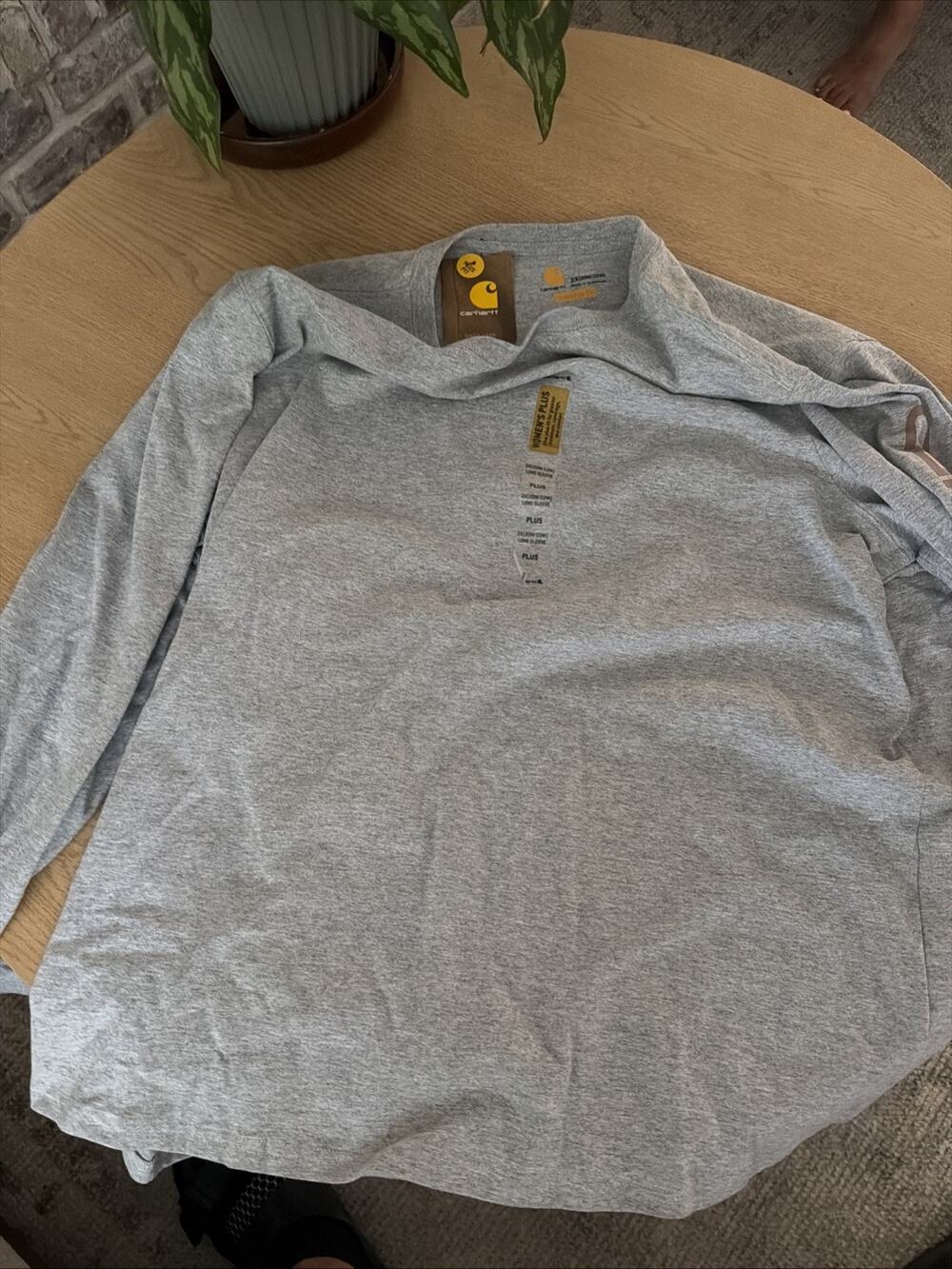 Carhartt Womens Plus 2X 20W/22W Heather Gray Sleeve Logo LS Tee NWT